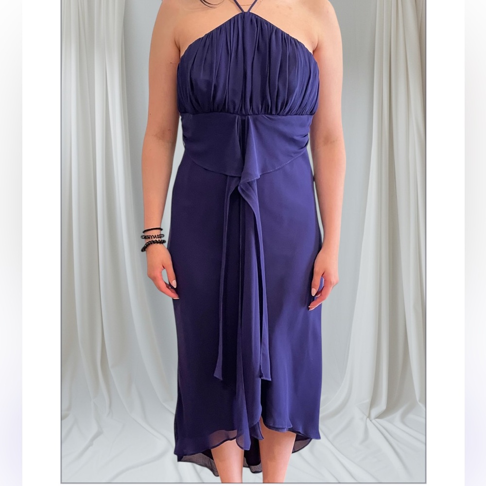 Lori Ann Montreal Halter Cocktail Dress Women 8 Elegant Purple Midi Evening Gown
